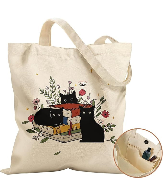 Aesthetic Tote Bag for Women- with Magnetic Buckle and Zipper Inner Pocket Cloth Cotton Canvas Tote Bags