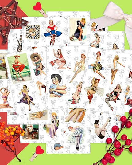 BulbaCraft Pin Up Girl Stickers for Water Bottle and Laptop - Pin Up Girl Party Supplies & Decorations, Waterproof Vinyl Decals, Retro and Vintage Stickers, Gifts for Women & Men