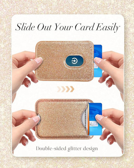 Shorogyt Compatible with Magsafe Wallet Magnetic Card Holder - Glitter Gold Phone Wallets for Women Teen Girls Fashion for iPhone 17/16/15/14/13/12 Series Slim for Apple Mag RFID Magnet, Fit 3 Cards