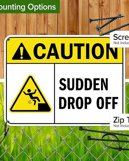 Caution Sudden Drop Off Sign, 18x24 Inches, 55 mil thick HDPS (high density polystyrene), Made in USA by My Sign Center
