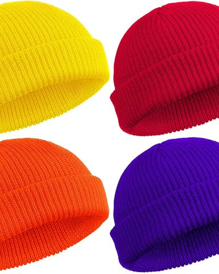 SATINIOR 4 Pieces Trawler Beanie Watch Hat Roll up Edge Skullcap Fisherman Beanie Unisex
