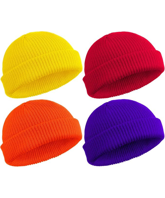 SATINIOR 4 Pieces Trawler Beanie Watch Hat Roll up Edge Skullcap Fisherman Beanie Unisex