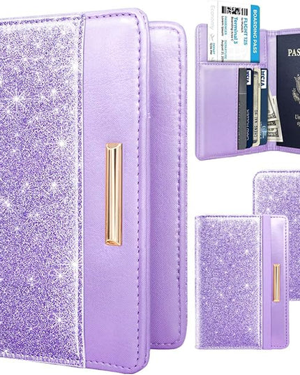 Passport Holder Cover Travel RFID Blocking Passport Cover Rose Gold Cute Flowers Passport Wallet with Elastic Band for Women