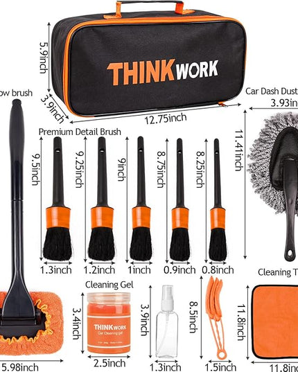 THINKWORK Windshield Cleaner Tool, Car Detailing Kit Interior, Car Cleaning Kit Interior and Exterior Detail Brush, Auto Supplies & Accessories for Men Women