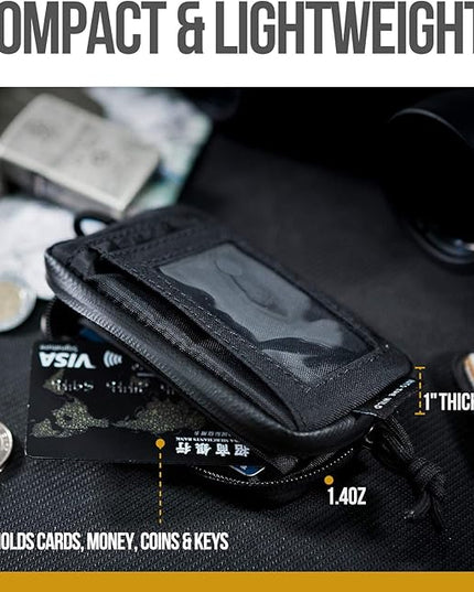 ONETIGRIS Front Pocket Wallet with Zippers Small Coin Purse Tactical Wallet Nylon Minimalist Wallet for Men Women, Black
