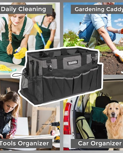 Wearable Cleaning Caddy Bag, Cleaning Caddy Supplies Organizer with Handle & Shoulder Straps for Housekeepers, Under Sink & Car Cleaning Tool Organizers with 4 Foldable Divider (DarkGrey)