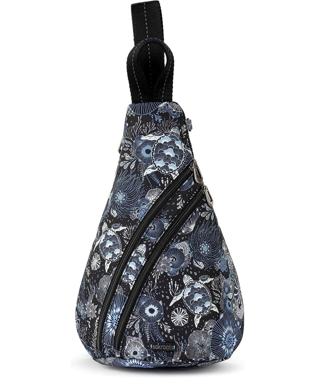 Sakroots On The Go Sling Bag for Women in Eco-Twill, Large Convertible Crossbody Backpack With Main Zipper Closer, Made From Recycled Materials - Midnight Seascape
