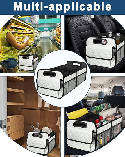 Deosk Trunk Organizer with 6 Pockets - Car Storage Accessory for SUVs, Minivans, and Trucks - 50L Waterproof Polyester (Medium, Beige)