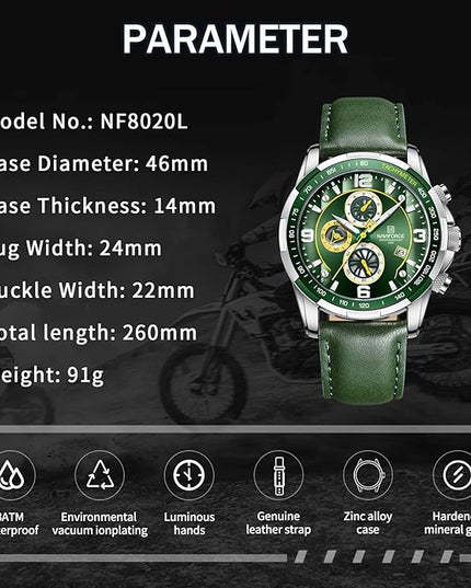 NAVIFORCE Sport Watches for Men Analog Quartz Chronograph Leather Strap Wrist Watch