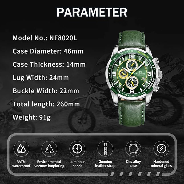 NAVIFORCE Sport Watches for Men Analog Quartz Chronograph Leather Strap Wrist Watch