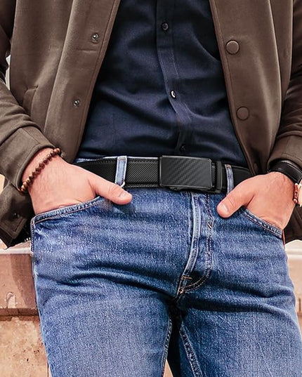 KEMISANT Men Belt 2 Pack, Leather Ratchet Belt Easy Click Slide For Men 1 3/8",Cut for Fit