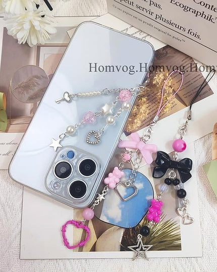 1-4PCS Cute Phone Charms Aesthetic Y2K Cell Phone Charms Strap Pink Strawberry Butterfly Star PhoneCharm Y2K Accessories for Bag Keychain Airpods Camera Pendants Decor