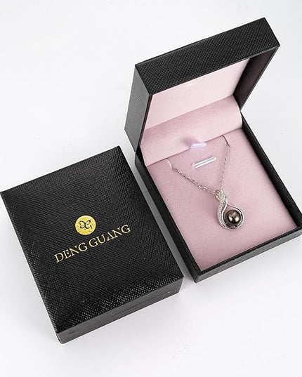 Tahitian Black Pearl Necklaces for Women, Sterling Silver Single Pearl Pendant Necklace Birthday Anniversary Jewelry Gifts for Wife Mom