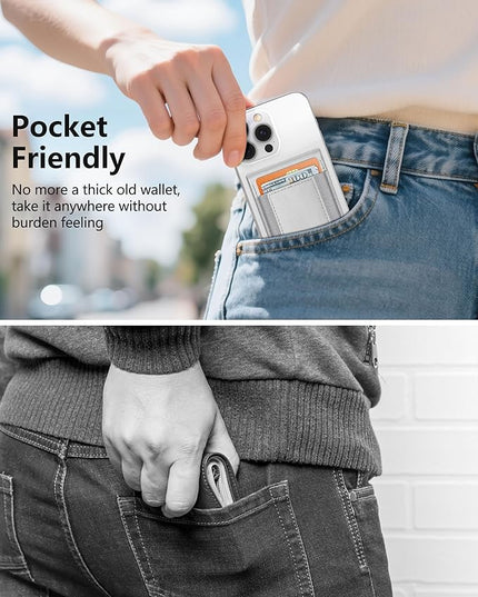 Phone Wallet Stick On, Upgraded Phone Wallet with Adjustable Stand, Open ID Window, 8-Card Holder, Stronger 3M Adhesive Credit Card Holder for Back of Phone Case, iPhone, Samsung and Android, Gray