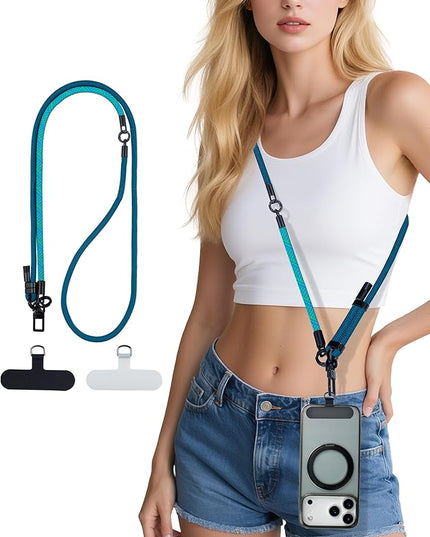 Phone Lanyard Crossbody, 3-in-1 Neck Strap& Wrist Strap, Adjustable Anti-Theft Lanyard with 2 Phone Tether Tabs, Universal Cell Phone Strap for All Case,Travel Essential, Teal