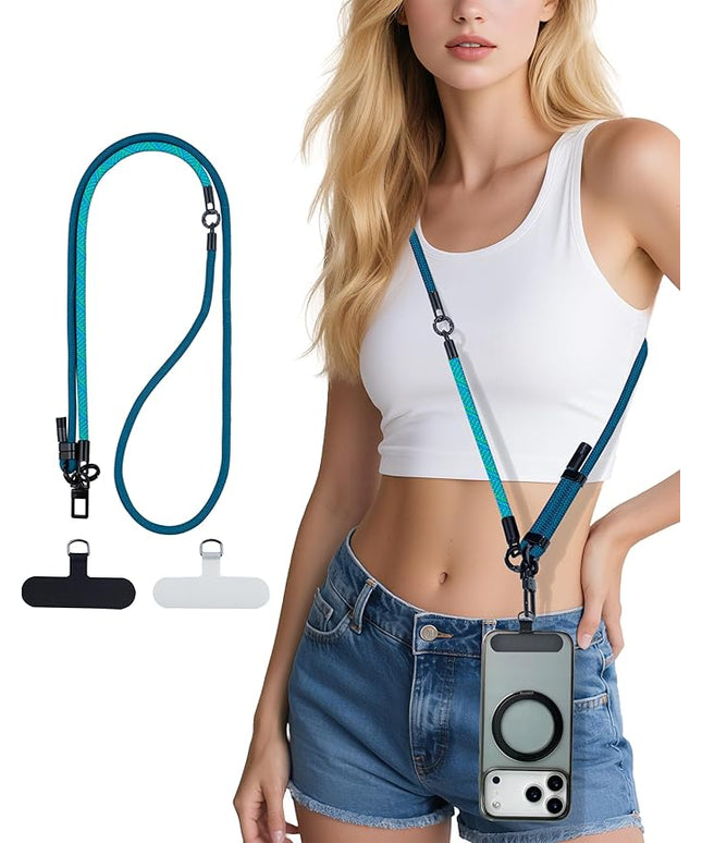 Phone Lanyard Crossbody, 3-in-1 Neck Strap& Wrist Strap, Adjustable Anti-Theft Lanyard with 2 Phone Tether Tabs, Universal Cell Phone Strap for All Case,Travel Essential, Teal