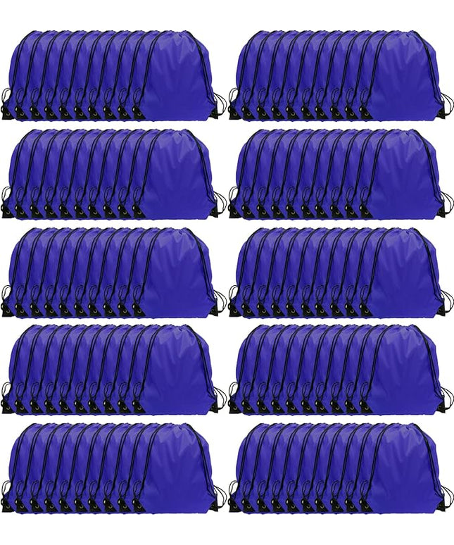 GoodtoU Drawstring Backpack Bulk, 100 Pcs Draw String Bags Cinch Bag Gym Sackpack for Women Men, Blue