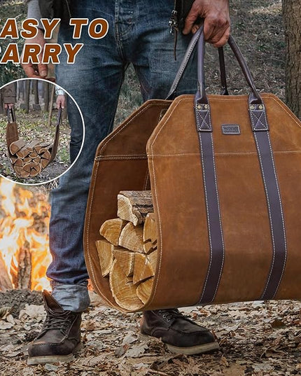 INNO STAGE Canvas Log Carrier Bag,Durable Wood Tote,Fireplace Stove Accessories,Extra Large Firewood Holder with Handles for Camping (Rust)