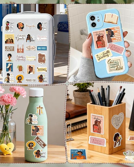 Prayer Board Stickers Supplies - 50 Pcs Black Women Prayer Vision Board Stickers for Women Girls, Motivational Water Bottle Sticker, Waterproof Vinyl Scrapbook Decals for Laptop Journaling