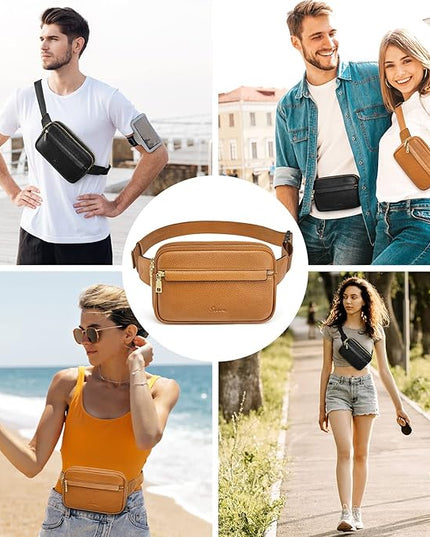 S-ZONE Fanny Packs for Women Genuine Leather RFID Blocking Crossbody Bags Purses Sling Waist Chest Bag Gifts Travel Running Adjustable Strap Men