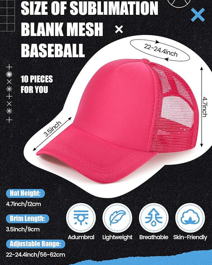 10 Pcs Sublimation Blank Trucker Hats Bulk Mesh Baseball Cap Polyester Mesh Trucker Hat for Men and Women