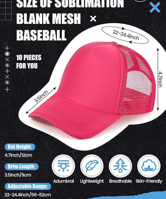 10 Pcs Sublimation Blank Trucker Hats Bulk Mesh Baseball Cap Polyester Mesh Trucker Hat for Men and Women