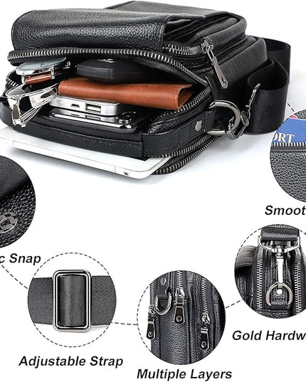 Augus Leather Small Messenger Bag For Men Crossbody Handbag Shoulder Sling Travel Bags for Men Purse Daypack Magnetic Buckle