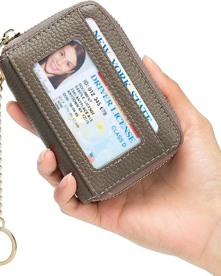 imeetu RFID Credit Card Holder, Small Leather Zipper Card Case Wallet for Women