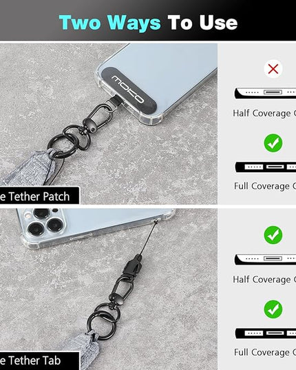 MoKo Universal Phone Lanyard, Nylon Adjustable Cell Phone Crossbody Strap Detachable Women & Men Cellphone Lanyards Around the Neck with Patches for iPhone, Most Smartphone, Dark Gray