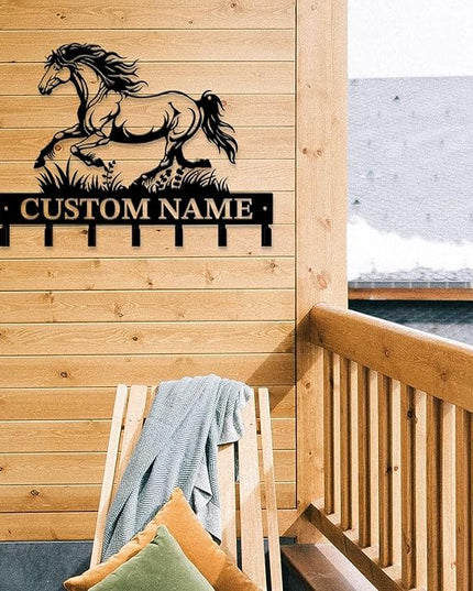 Personalized Custom Name Farm Horse Wall Key Hooks,Metal Horse Art Clothes Hooks,Metal Horse Wall Home Storage Decorative,For Front Door, Hallway, Kitchen, Bedroom,Keys,Hats (Style E)