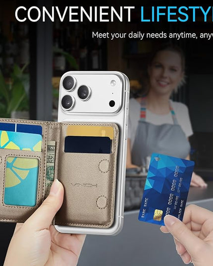 Vinich for MagSafe Wallet Magnetic RFID Blocking Card Holder Compatible with MagSafe Phones and Cases, Strong Magnet Minimalist Phone Wallet for iPhone 17/16/15/14/13/12/ Pro/Max/Plus, Desert Titanium