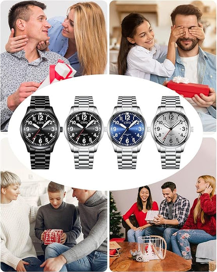 CIVO Analog Wrist Watches for Men: Waterproof Stainless Steel Mens Watches - Silver Watch with Easy Read Dial Men's Watch for Gift