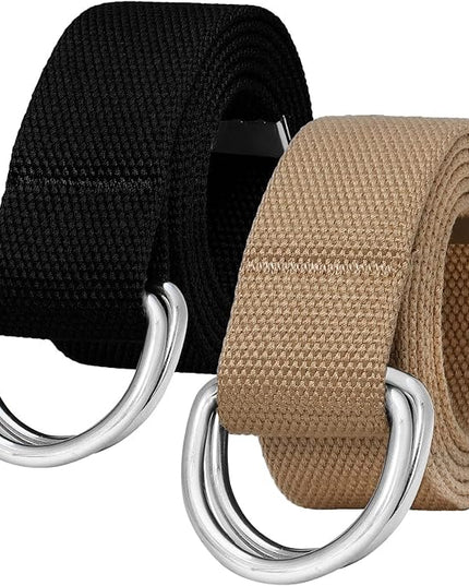 Falari Canvas Web Belt Metal Double D Ring Buckle for Men Women Casual Cloth Military Style Belt 1 1/2" Wide