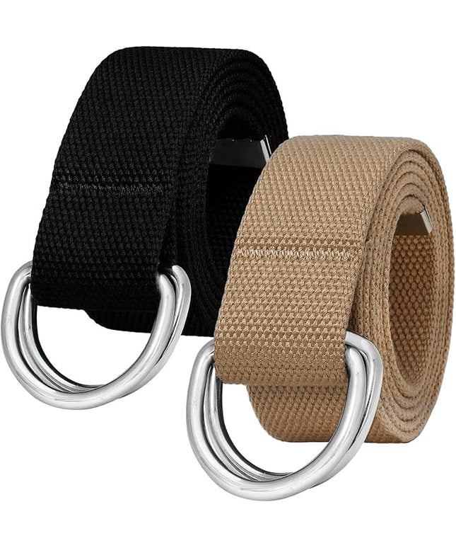 Falari Canvas Web Belt Metal Double D Ring Buckle for Men Women Casual Cloth Military Style Belt 1 1/2" Wide