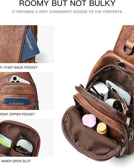 Sling Bag For Women Faux Leather Small Casual Daypack Backpack Fanny Pack Crossbody Chest Bags Purse