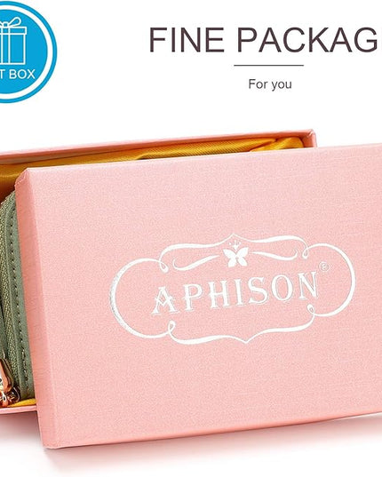 APHISON RFID Credit Card Holder Zipper Card Case Keychain Small Wallet for Women 1927 GREEN