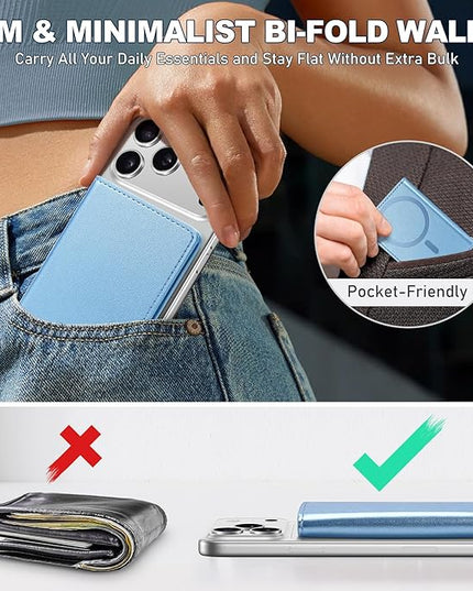 TUCCH for Magsafe Wallet with 6 Card Holders, RFID Blocking Clear ID Window PU Leather Men Women Folio Magnetic Phone Wallet for iPhone 17/16/15/14/13/12/Plus/Air/Pro/Pro Max Series, Pearly Light Blue
