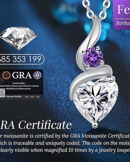 ANDSO Moissanite Heart Pendant Necklaces for Women, 925 Sterling Silver Necklace with Birthstone, Ideal Anniversary Present or Birthday Christmas Valentine Jewelry Gifts for Mom Wife Her Girlfriend