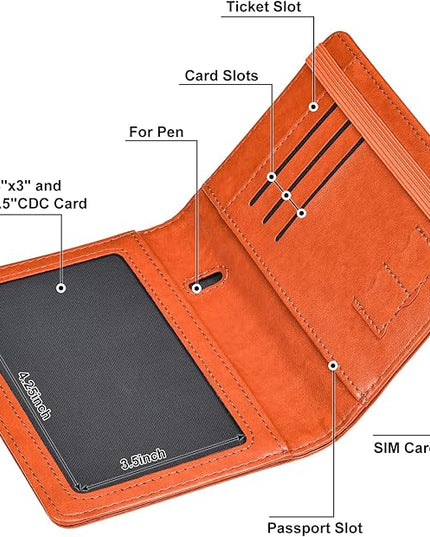 HerriaT Passport and Vaccine Card Holder Combo,Cover Case with CDC Vaccination Card Slot, Leather Travel Documents Organizer Protector, with RFID Blocking, for Women and Men
