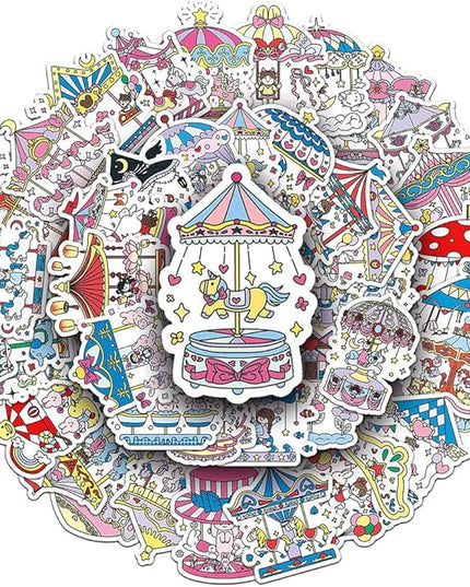 Carousel Stickers for Kids Teens Girls Boys |50 Pcs| Popular Waterproof Stickers for Laptop Phone Tablet Luggage Water Bottle Flasks Cup Bike Notebook,Trendy Vinyl Decals Pack(50Pcs-Carousel)