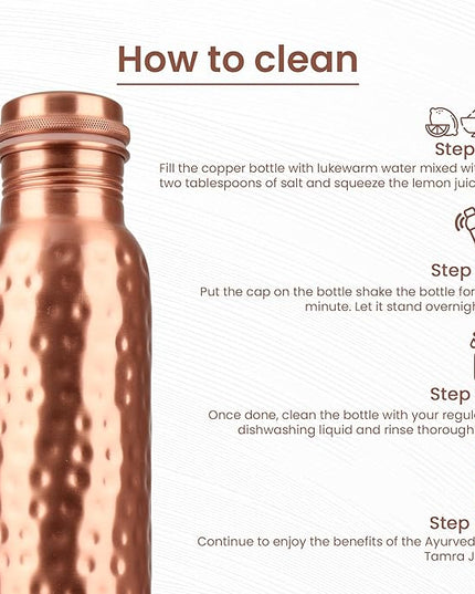 34 Oz Pure Copper Water Bottle Set – Leak-Proof Hammered Design with Tumbler, Carrying Bag & Smooth Finish Decorative – Copper Home Decore