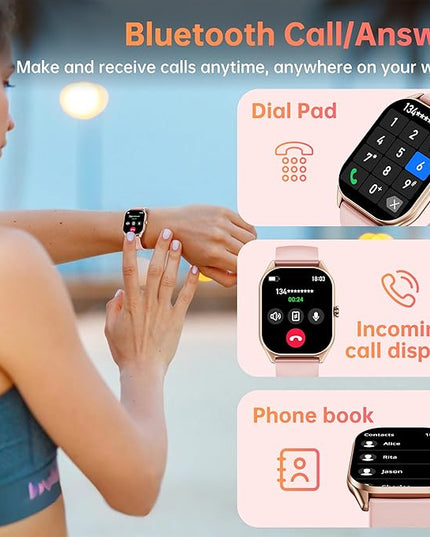 Smart Watches for Women Men , 2.0" HD Touchscreen Fitness Tracker, Bluetooth Calls/Notifications, IP68 Waterproof, 100+ Sport Modes Fitness Watch, Heart Rate Sleep Monitor Smartwatch for Android iOS