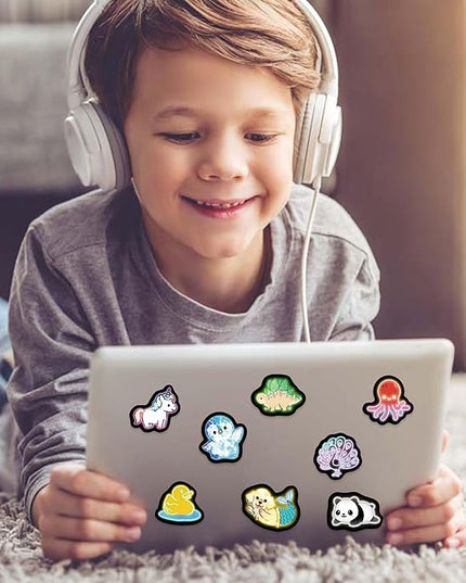 70 Pcs Cartoon Animal Water Bottle Stickers for Kids, Cute Neon Vinyl Laptop Decals, Teens Girls Boys Adults Phone Case Skateboard Luggage Decor