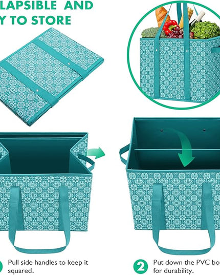 WISELIFE Reusable Grocery Bags [6 Pack],Large Grocery Tote Bag Water Resistant Shopping Bags Foldable Grocery Bag for Clothes,Shoes and Picnic,Green