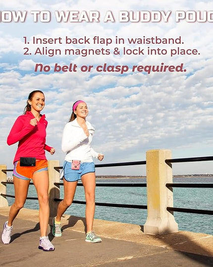 Running Buddy Mini Magnetic Belt Bag - Magnetic Quick-Attach Workout Belt - Water-Resistant Waist Bag - 3.75 x 4 in, Black