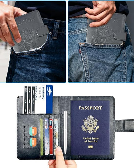Passport Holder Cover, ACdream Protective Premium Leather RFID Blocking Wallet Travel Case for Passport/Credit Card/Air Ticket,