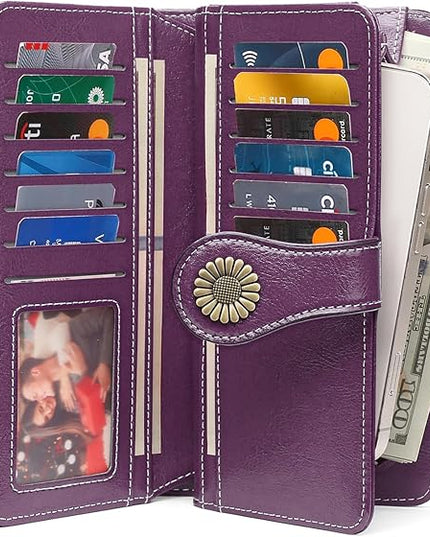 SENDEFN Wallets for Women Leather Credit Card Holder with RFID Blocking Large Capacity Wristlet | with RFID Blocking, Large Capacity, Wristlet, with RFID Blocking, Large Capacity, Wristlet