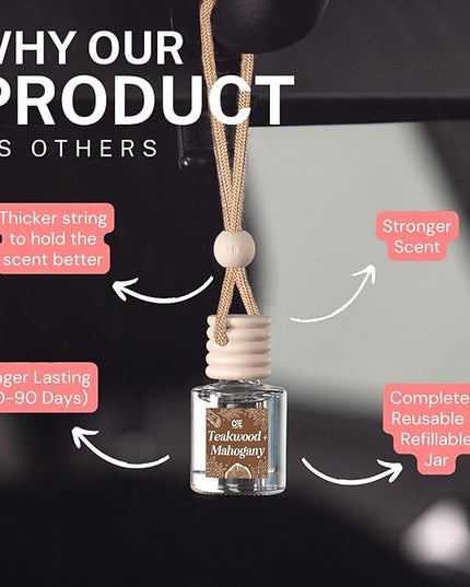 C&E Craft Co Hanging Car Air Freshener Diffuser 2 Pack, Long Lasting Fragrance Oil Car Freshener, Glass Bottle Auto Air Freshener, Made in USA (Teakwood + Mahogany)
