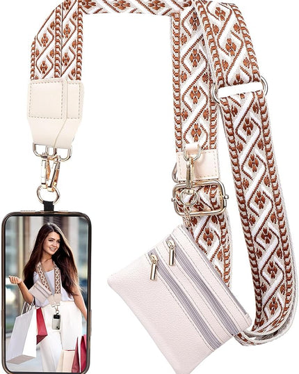 XANGNIER Clip and Go Strap for Phone with Wallet Crossbody, Phone Strap with Zippered Wallet, Adjustable Anti Theft Cellphone Lanyard for Women, Cellphone Chain Accessories,Multicolor 2