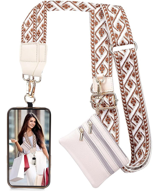 XANGNIER Clip and Go Strap for Phone with Wallet Crossbody, Phone Strap with Zippered Wallet, Adjustable Anti Theft Cellphone Lanyard for Women, Cellphone Chain Accessories,Multicolor 2